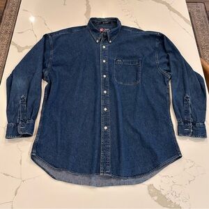 Vintage 80s 90s Chaps Ralph Lauren Denim Shirt Men’s XL Dark Wash Heavy Rancher
